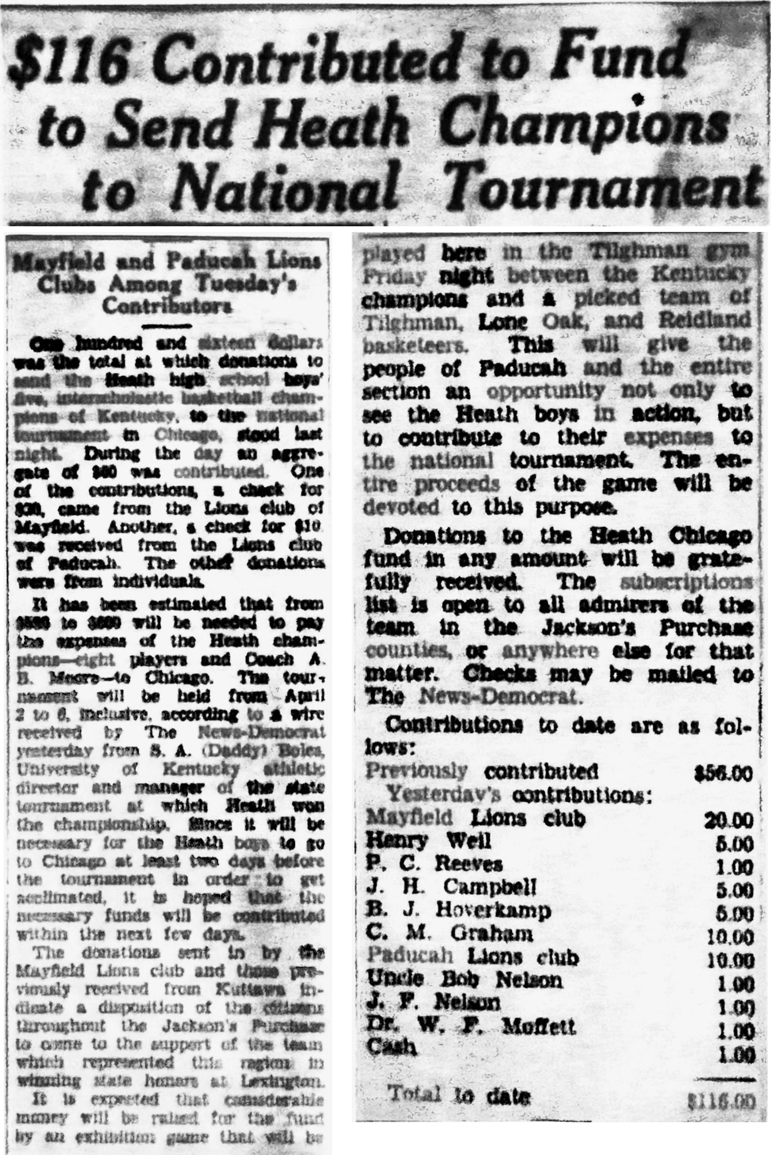 116 Contributed to Fund to Send Heath Champions to National