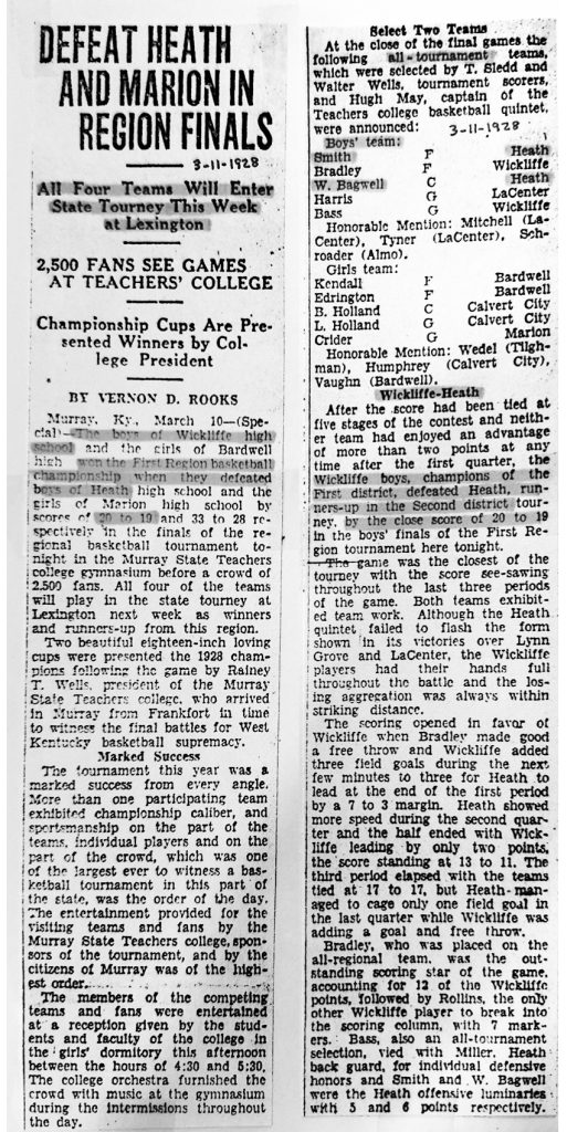 Defeat Heath and Marion in Regional Finals 3-11-1928