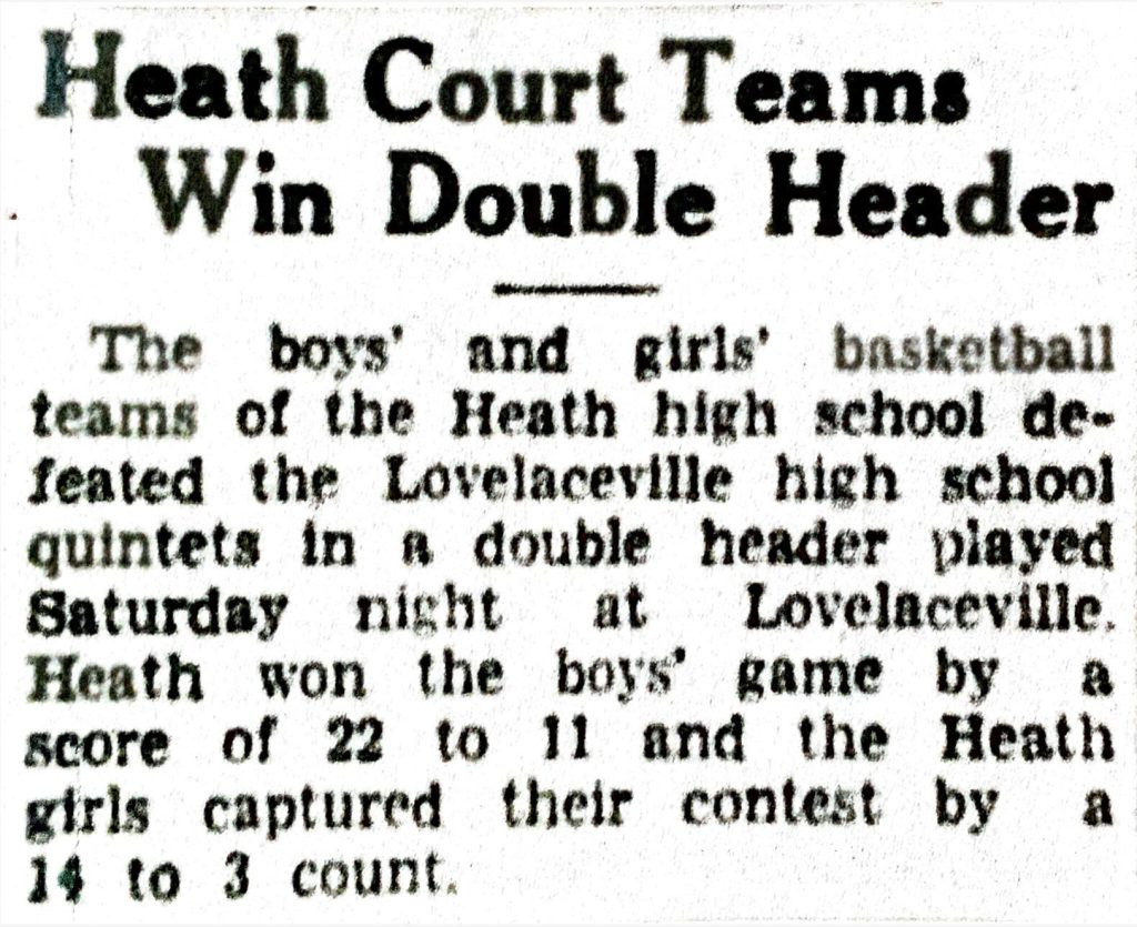 Heath Court Teams Win Double Header 1929