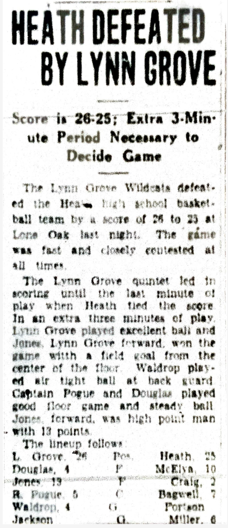 Heath Defeated By Lynn Grove 1929