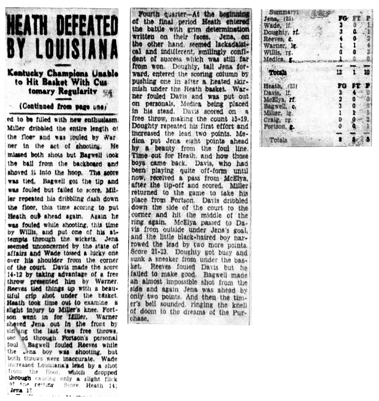 Heath Defeated by Louisiana Team 25-23