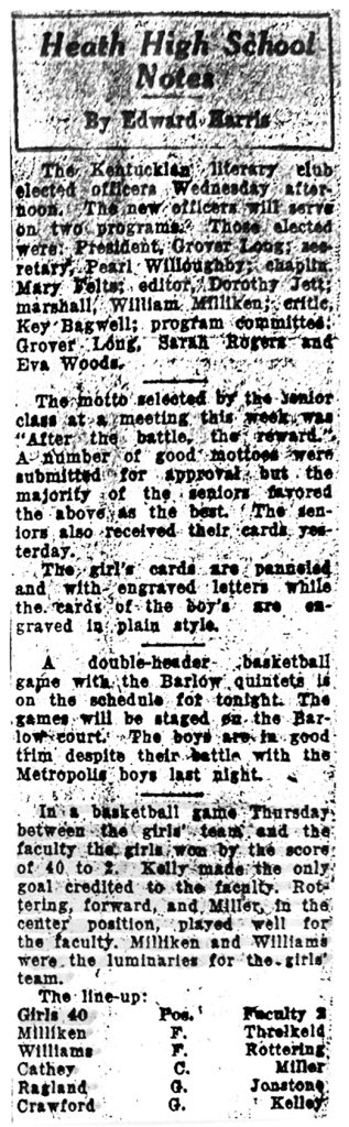 Heath High School Notes 1928