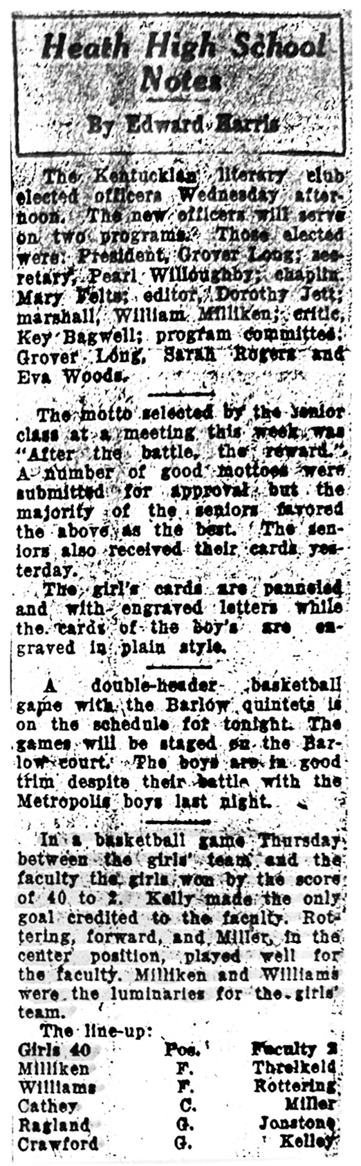 Heath High School Notes 1928