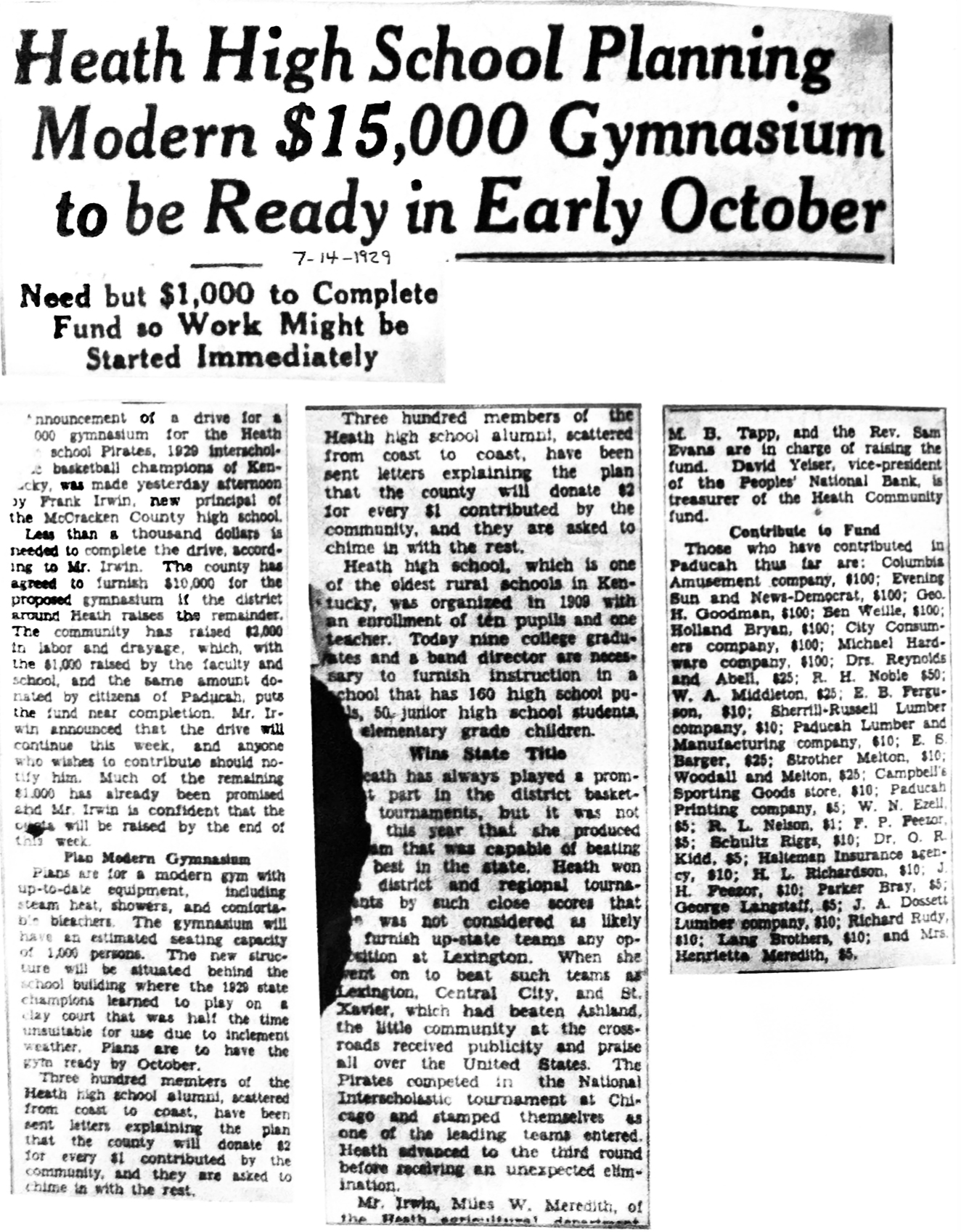 Heath High School Planning Modern 15k Gym to be Ready