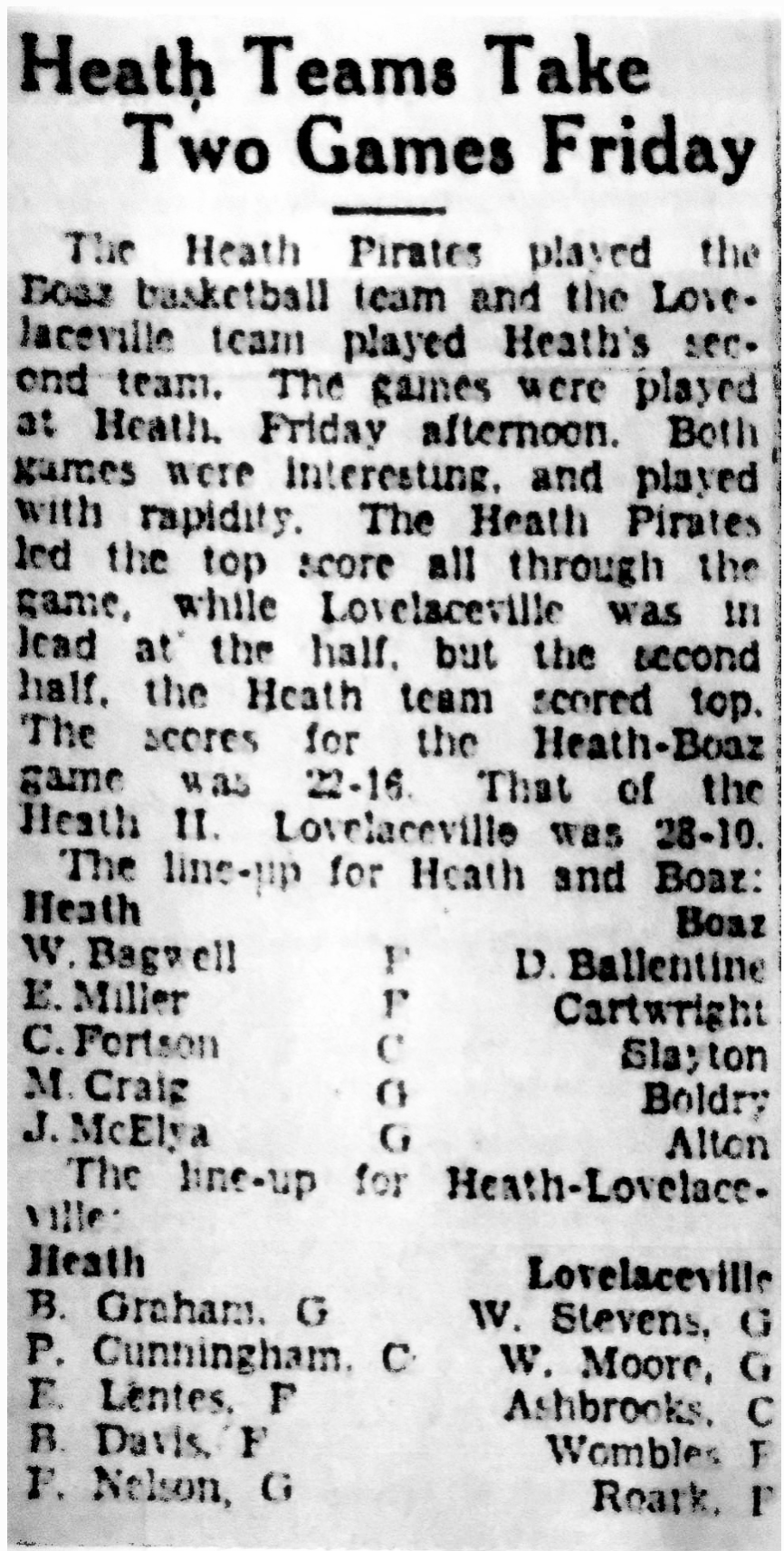 Heath Teams Take Two Games 1929