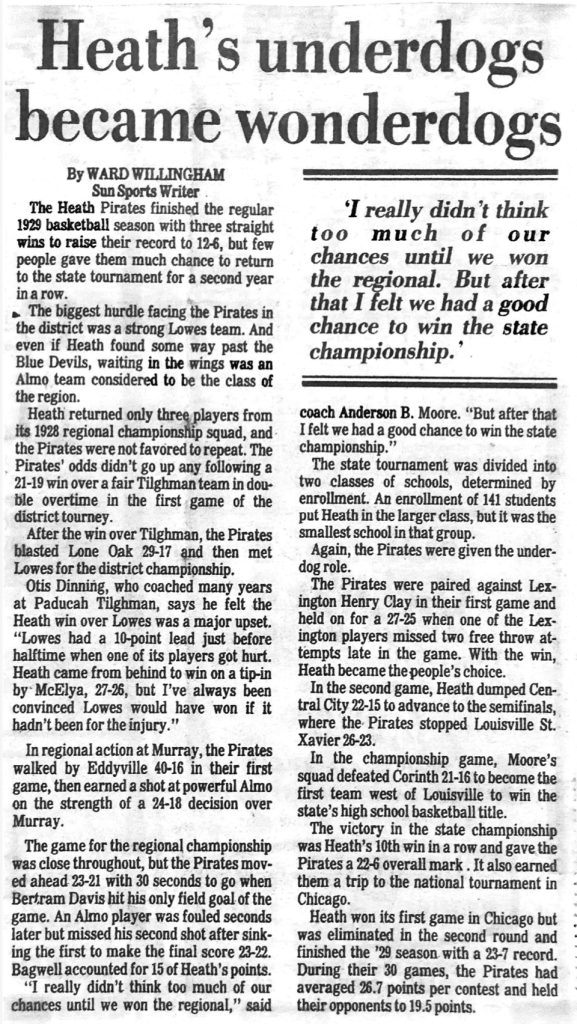 Heaths Underdogs Became Wonderfogs 1929 Boys