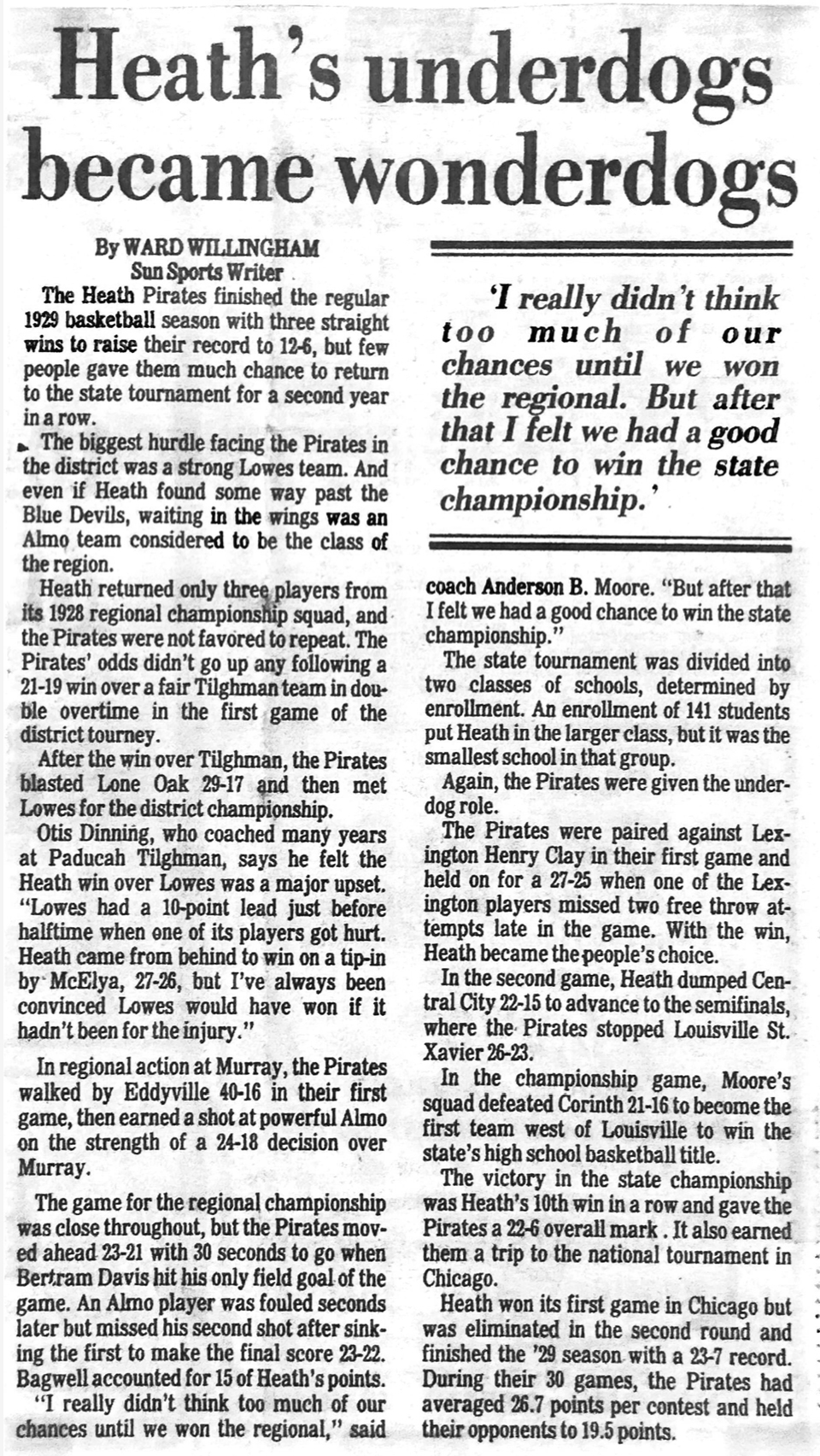 Heaths Underdogs Became Wonderfogs 1929 Boys