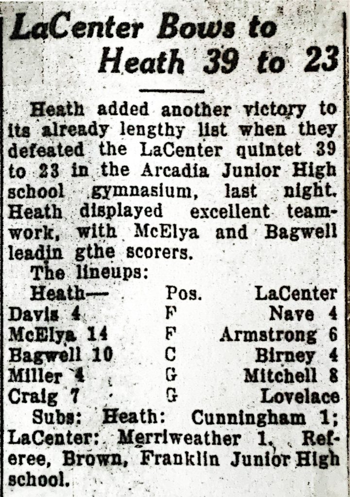 LaCenter Bows to Heath 39 to 23 1929