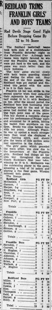 Current image: Reidland Trims Franklins Boys and Girls Teams - 1930